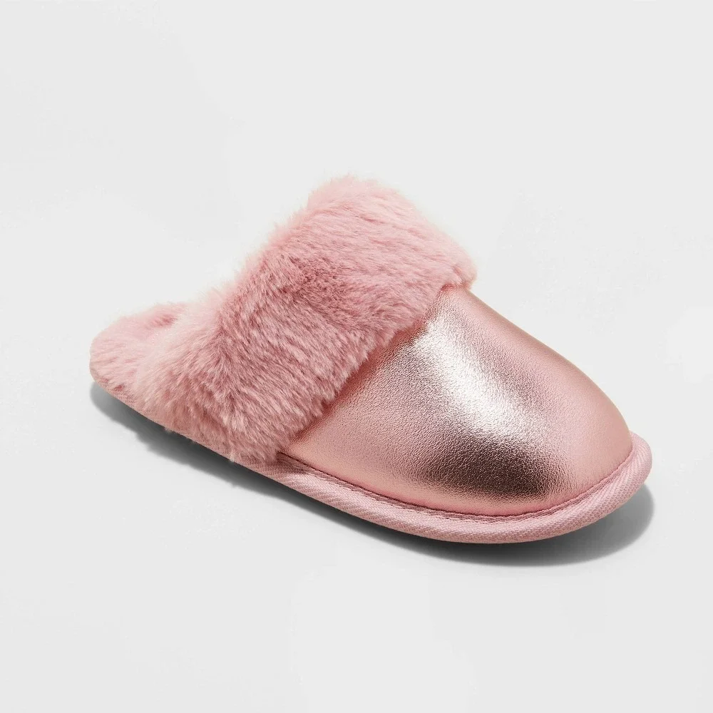 Cat & Jack Lane Metallic Scuff Slippers Girls XL 6/7 Pink NWT
